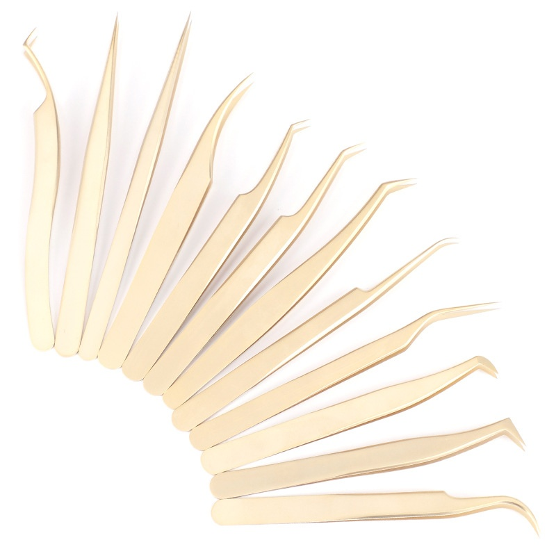 High Quality Eyelash Curlers Grafting Eyelash Tweezers  High-precision False Eyelash Extended Tweezers Flowering Pearls Gold