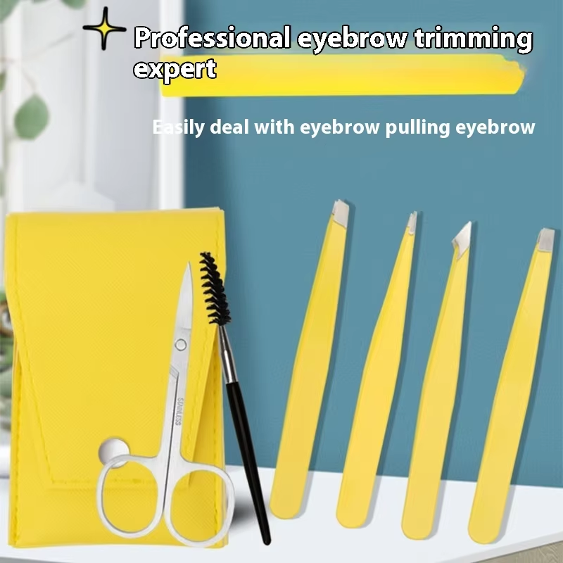 Wholesale Private Label Stainless Steel Makeup Kit 4-Pcs Eyebrow Clip Tools  Eyebrow Clip With Pointed  Plucking Hair Tweezers