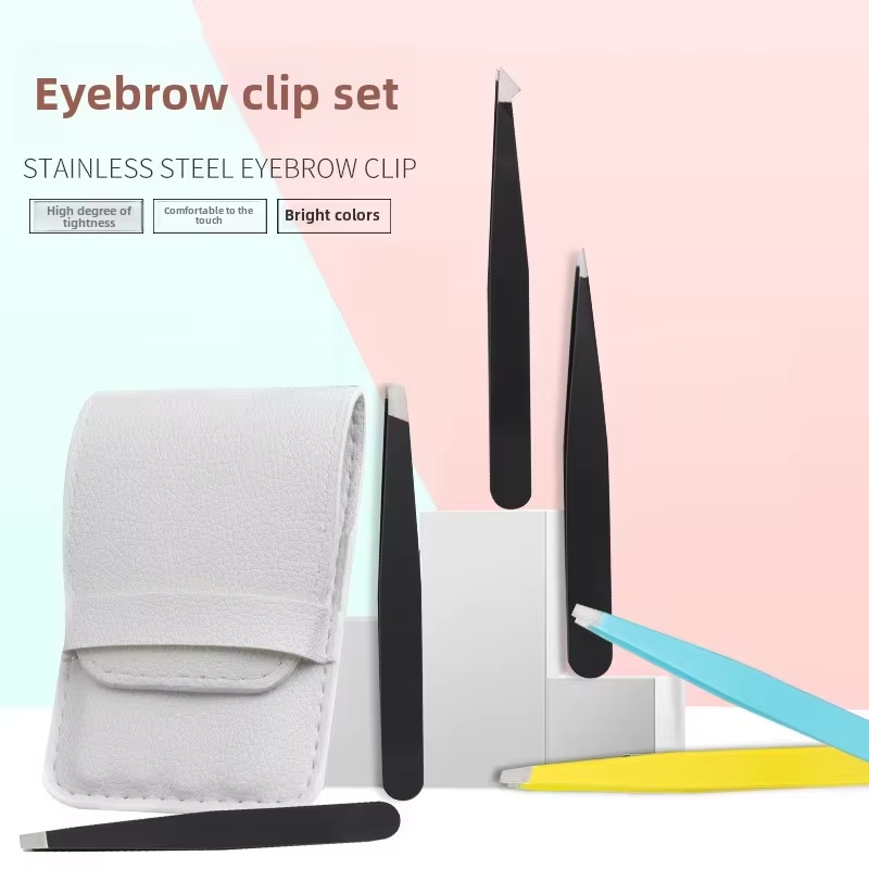 Wholesale Private Label Stainless Steel Makeup Kit 4-Pcs Eyebrow Clip Tools  Eyebrow Clip With Pointed  Plucking Hair Tweezers