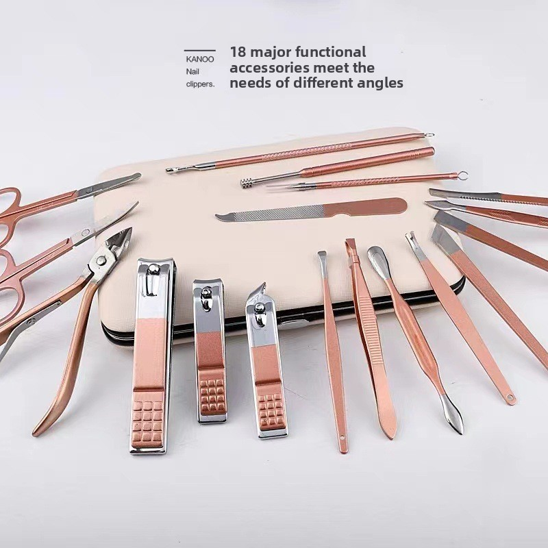 18-Piece Rose Gold Stainless Steel Nail Clippers Set Full Manicure Tools Toenail   Finger Nippers for Personal Care Box Packing
