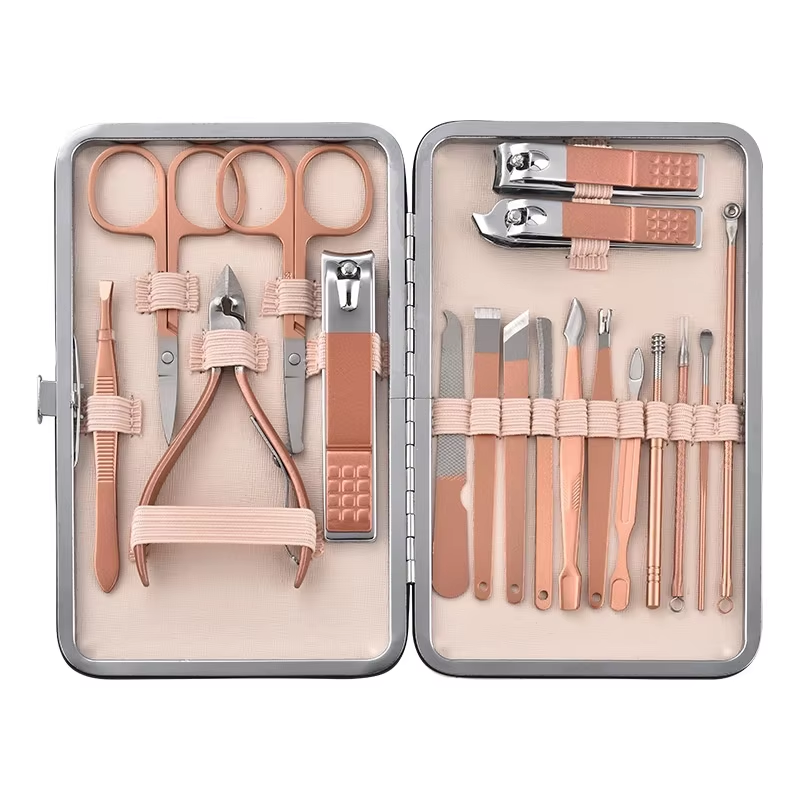 High Quality 18-Piece Stainless Steel Manicure Care Set Dead Skin Scissors Diagonal Nail Clippers Personal Care Rose Gold Tools