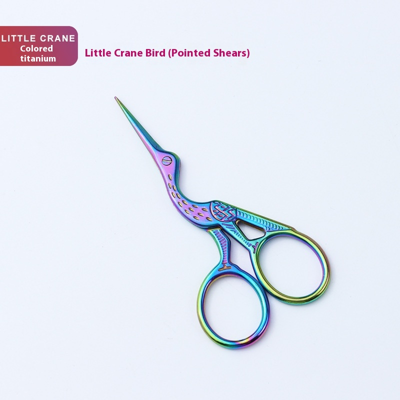 Ready Supply Retro Household Stainless Steel Embroider Scissors Crane-Shaped Tea Ceremony Tea Bags Makeup Eyebrow Scissors