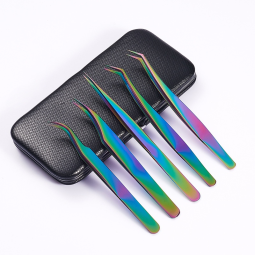 High-bit Eyelash Tweezers Colored Curved Tip Clips Stock Grafting Blooming for  Eyelash Artists Trainer Students Pointed