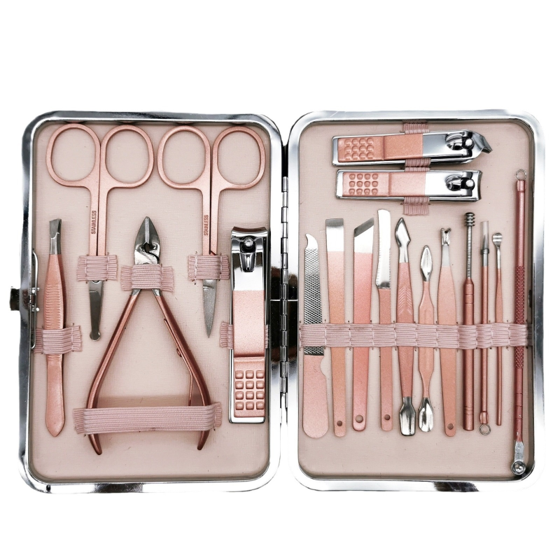 18-Piece Rose Gold Stainless Steel Nail Clippers Set Full Manicure Tools Toenail   Finger Nippers for Personal Care Box Packing