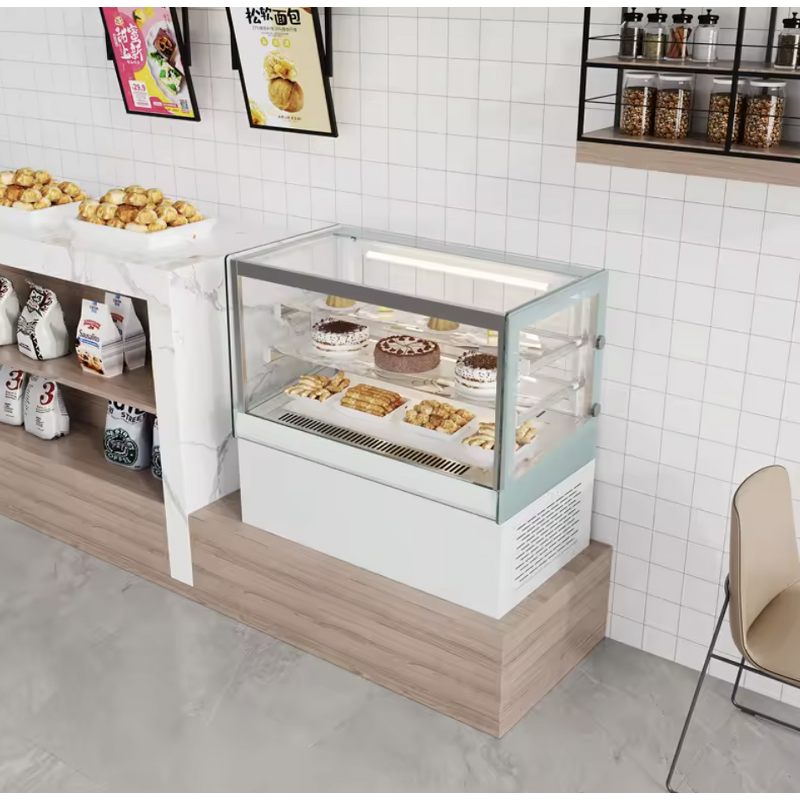 Cake Display Cooler Factory - White Right Angle Air-Cooled Commercial Refrigerated