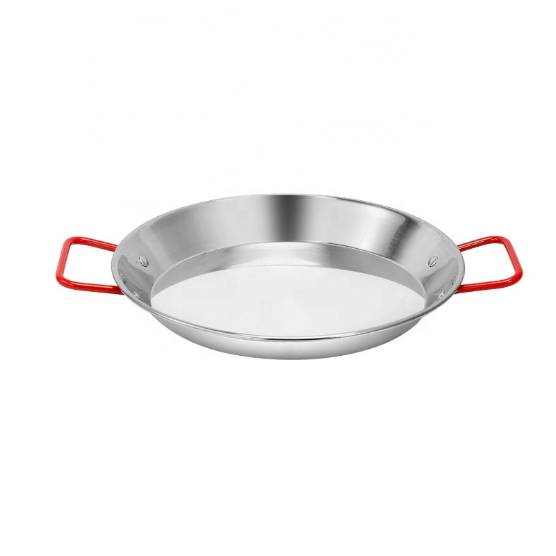 Paella Pan Manufacturer - Stainless Steel 20-40cm Red Handle Frying Seafood
