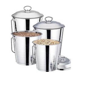 Grain Metal Buckets Manufacturer - New Item 4PCS Set Stainless Steel with Cover Gold Copper