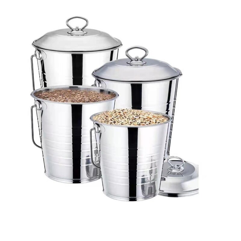 Grain Metal Buckets Manufacturer - New Item 4PCS Set Stainless Steel with Cover Gold Copper