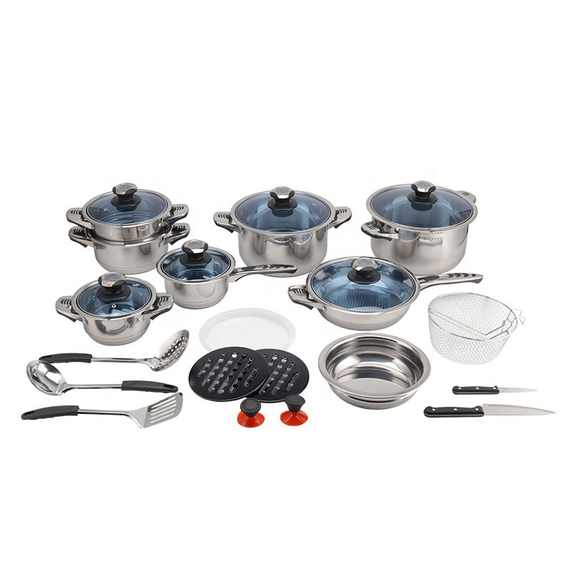 Cooking Pan Set Manufacturer - High-inquiry 25Pcs Stainless Steel with Blue Glass Lid