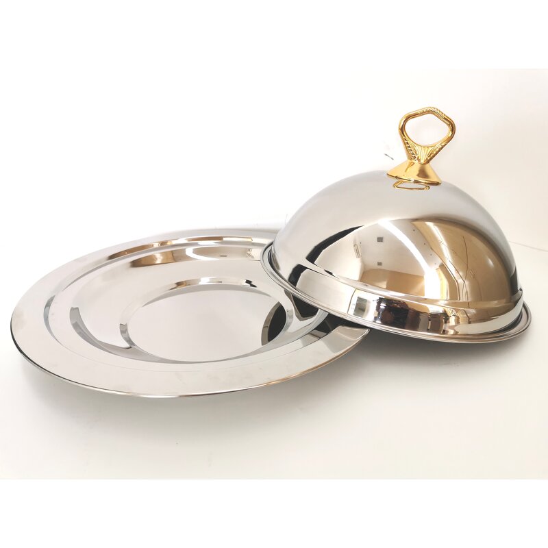 Metal Ouzi Platter Manufacturer - Restaurant Stainless Steel Round Serving Tray with Lid