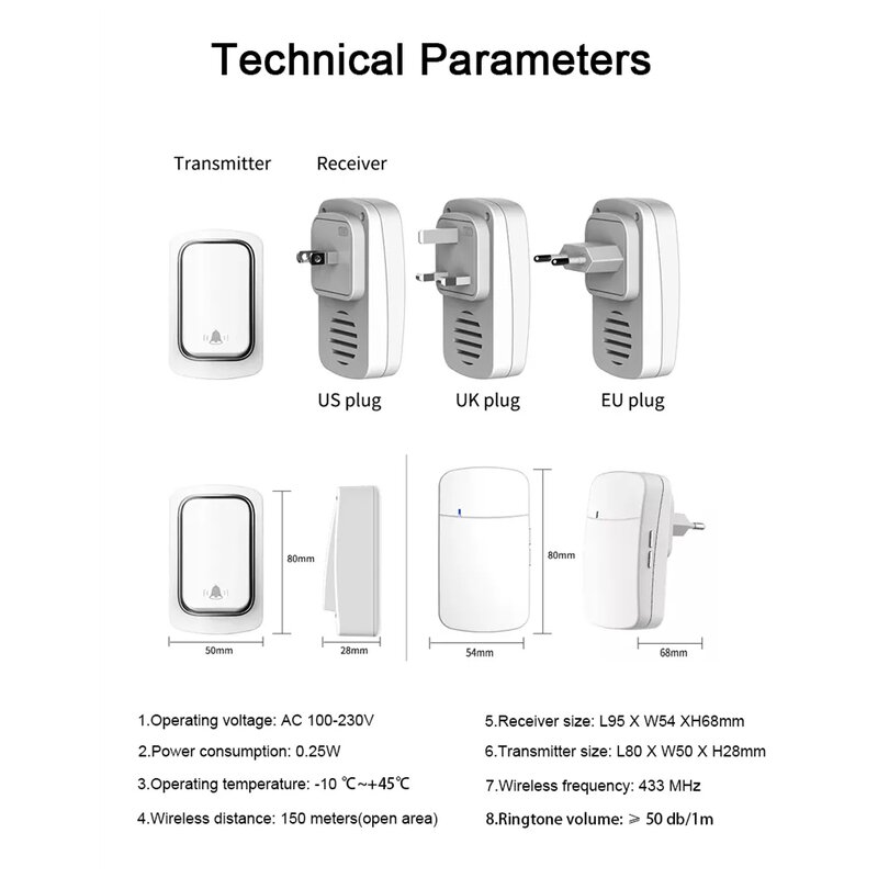 Home Door Bell Manufacturer - Waterproof Battery Free 150m