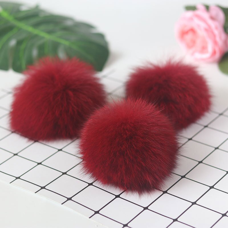 Fox Fur Pom Factory - 8cm Natural Pompon with Rubberband