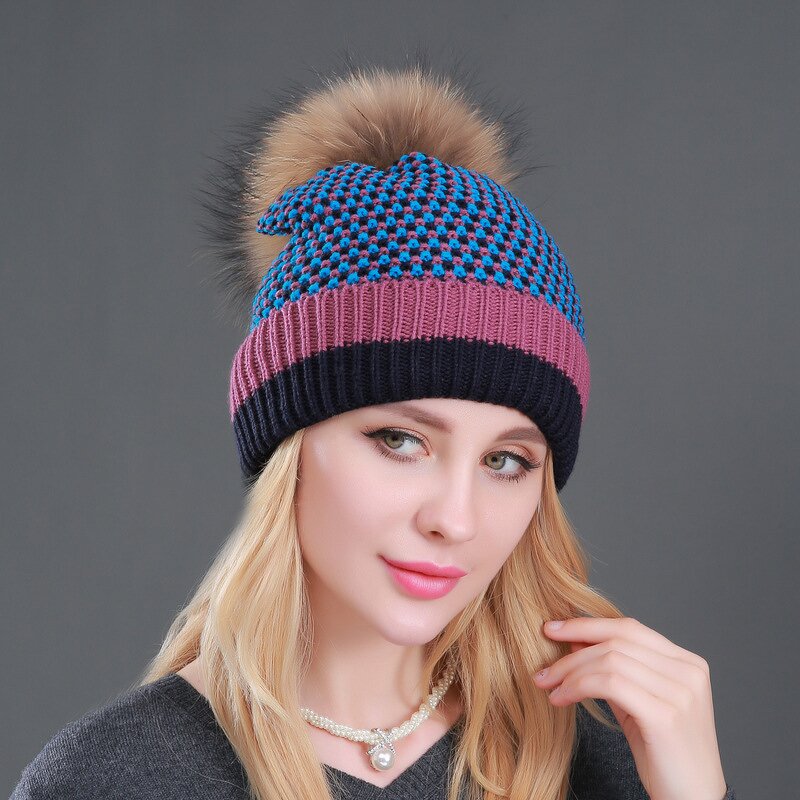 Pom Hat Manufacturer - Raccoon Fur Pom Knitted Beanie