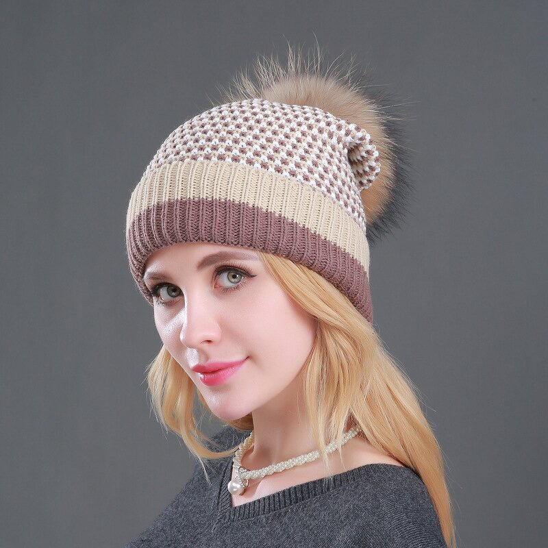 Pom Hat Manufacturer - Raccoon Fur Pom Knitted Beanie