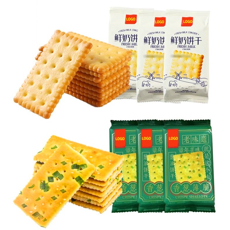 Free Sample OEM ODM Custom Package Snack Sesame Milk Salt Chive Scallion Variety Flavor Soda Biscuits and Cookies