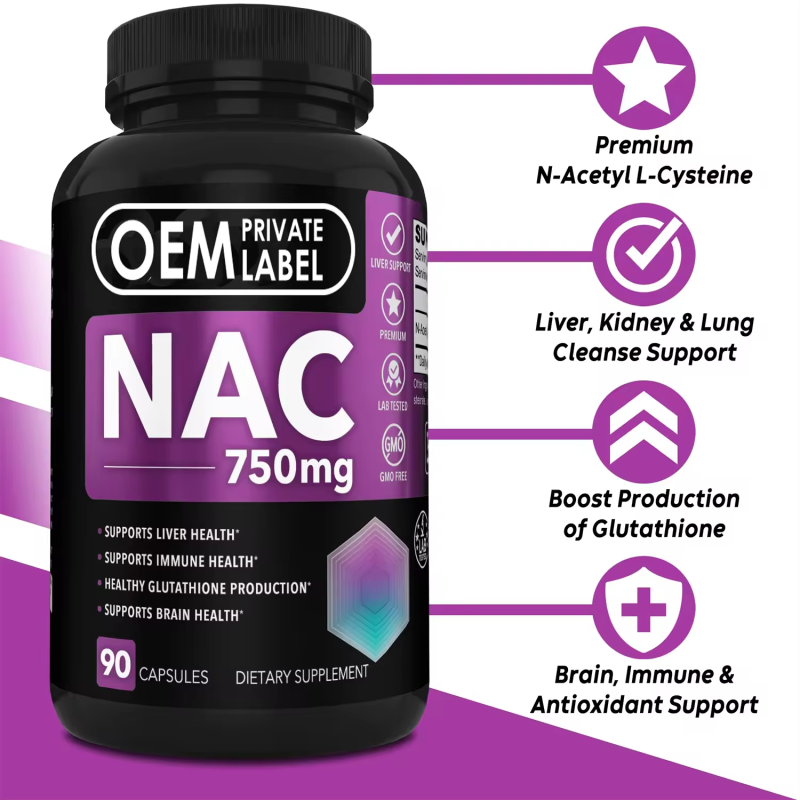 Biocaro Private Label Best Price Immune and Liver Health N-Acetyl-L-Cysteine Supplement Nac Capsules Nac 750Mg Capsules