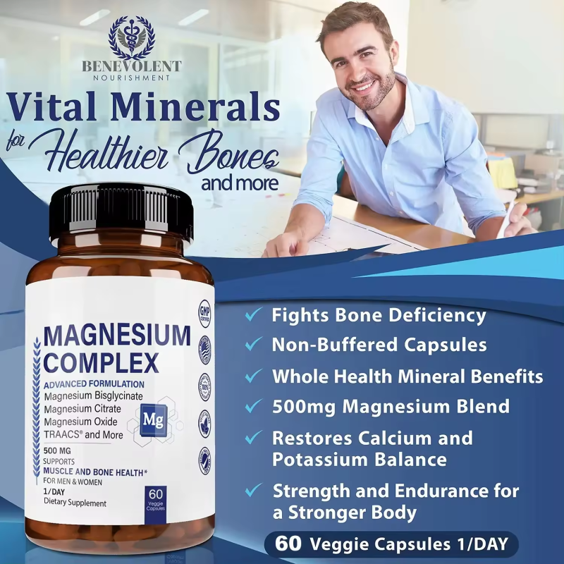 Biocaro OEM Complex Magnesium Bisglycinate Magnesium Citrate Capsule Magnesium Oxide Capsules for Muscle and Bone Health