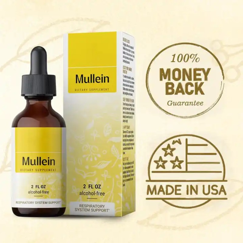 Biocaro OEM Lung Cleanse Detox Mullein Leaf Extract Drops Mullein Chlorophyll Liquid Supplement for Respiratory System Support