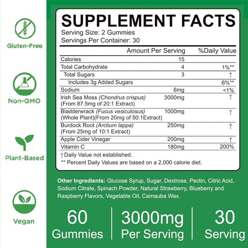 BIOCCHN OEM Private Label Sea Moss Gummies Organic Burdock Root Gummies Sea Moss and Bladderwrack Gummies Seamoss Supplement