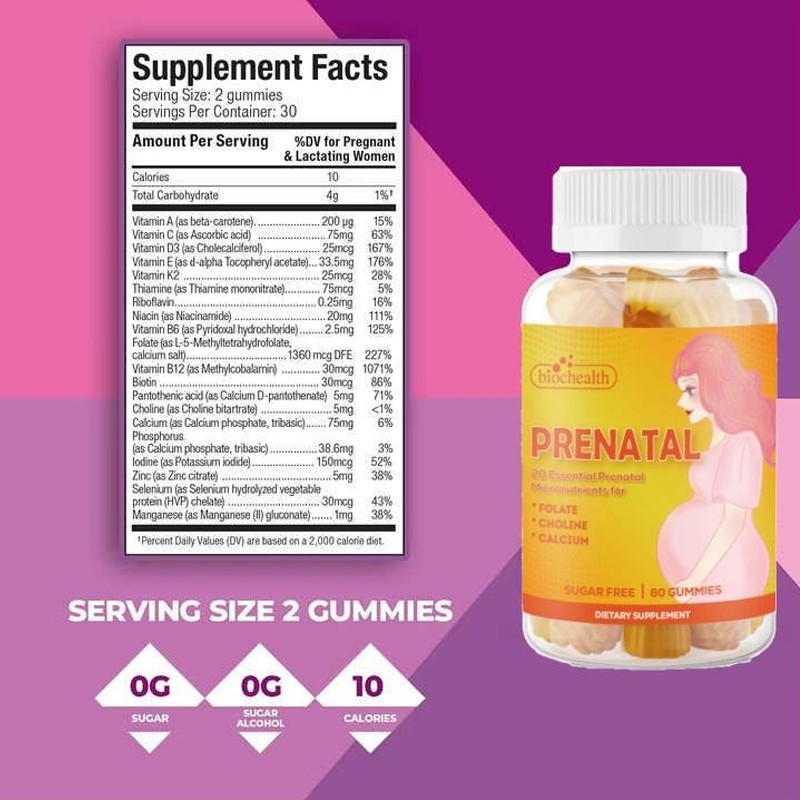 BIOCCHN Good Tasting Folic Acid Prenatal Vitamins Gummies Fertility Supplements for Pregnant Women Adult Dosage