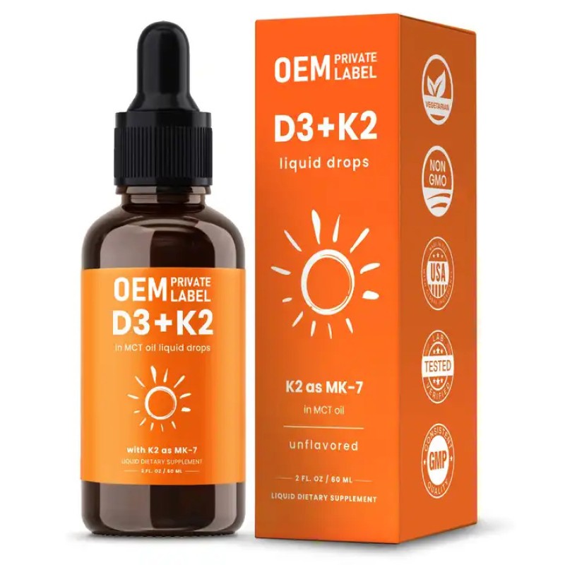 Biocaro OEM Private Label Vitamin D3 K2 Liquid Drops 5000 Iu Multivitamin Vitamin D3 with K2 Liquid Vitamin Supplements Capsule