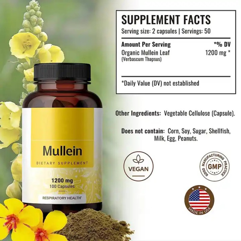 Biocaro OEM Lung Cleanse Detox Mullein Leaf Extract Drops Mullein Chlorophyll Liquid Supplement for Respiratory System Support