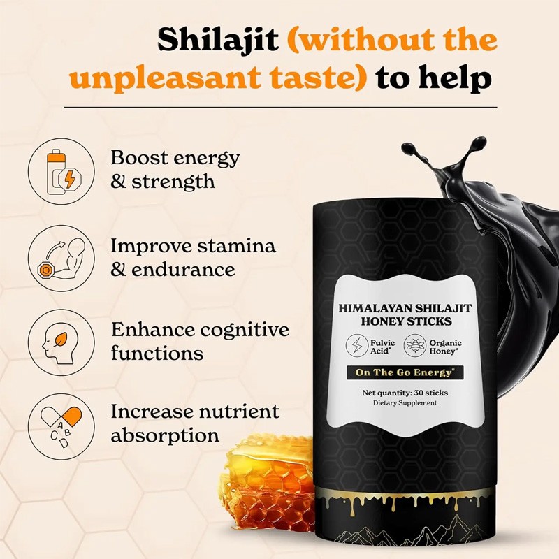 BIOCRICH Private Label Suplements Custom Gold Shilajit Honey Sticker for Men Organic Himalayan Shilajit Honey Sticks