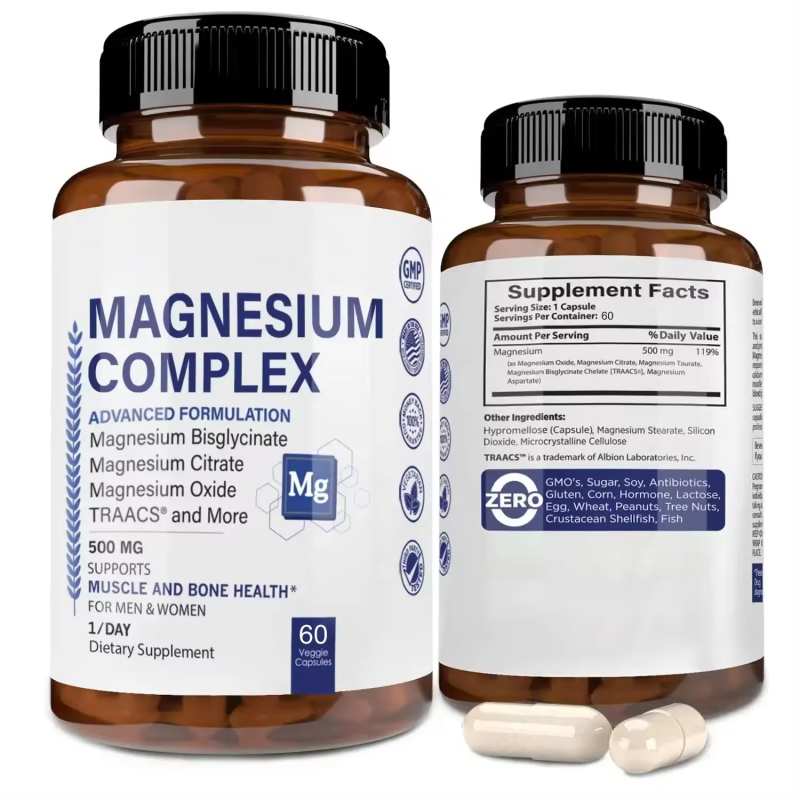 Biocaro OEM Complex Magnesium Bisglycinate Magnesium Citrate Capsule Magnesium Oxide Capsules for Muscle and Bone Health