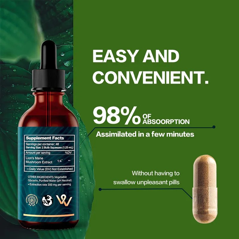 Biocaro OEM Organic Lion's Mane Supplement Absorption Mental Clarity Alcohol Free Vegan Lions Mane Mushroom Drop