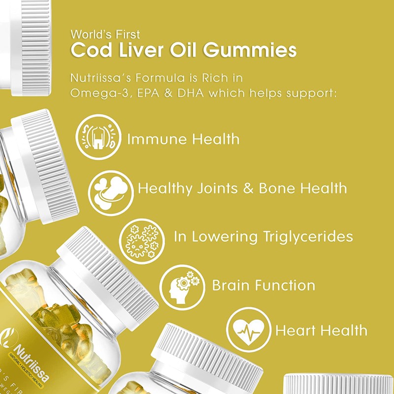 BIOCCHN Organic Cod Liver Oil Gummy Fish Oil Gummies Rich in Omega-3, EPA DHA, Vitamins
