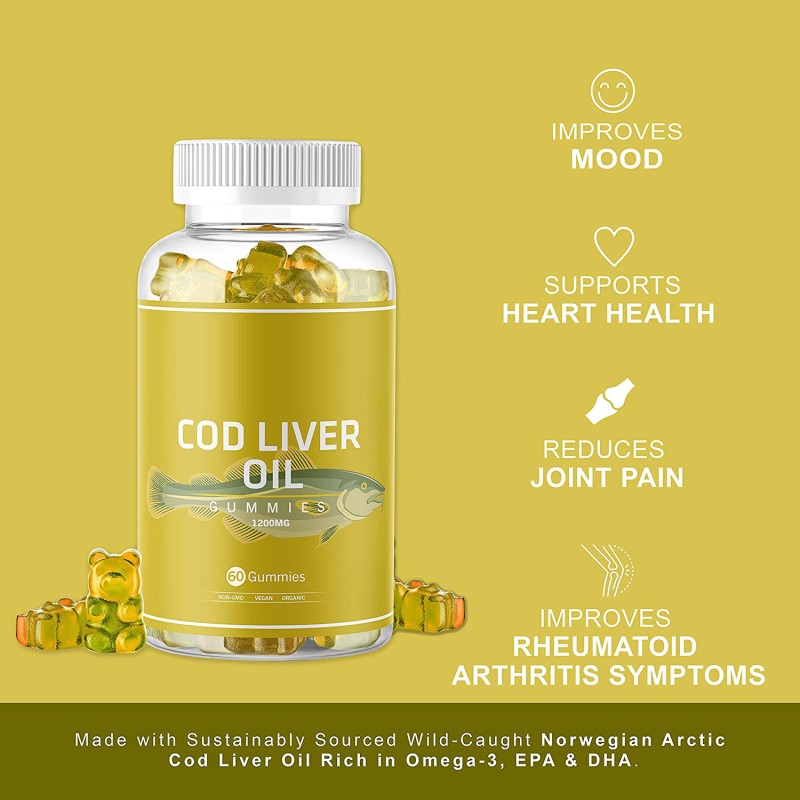 BIOCCHN Organic Cod Liver Oil Gummy Fish Oil Gummies Rich in Omega-3, EPA DHA, Vitamins