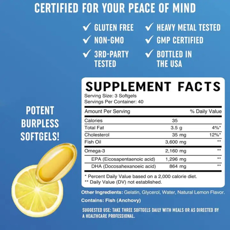 BIOCRICH OEM High in EPA and DHA Omega 3 Fish Oil Softgel Capsule for Men