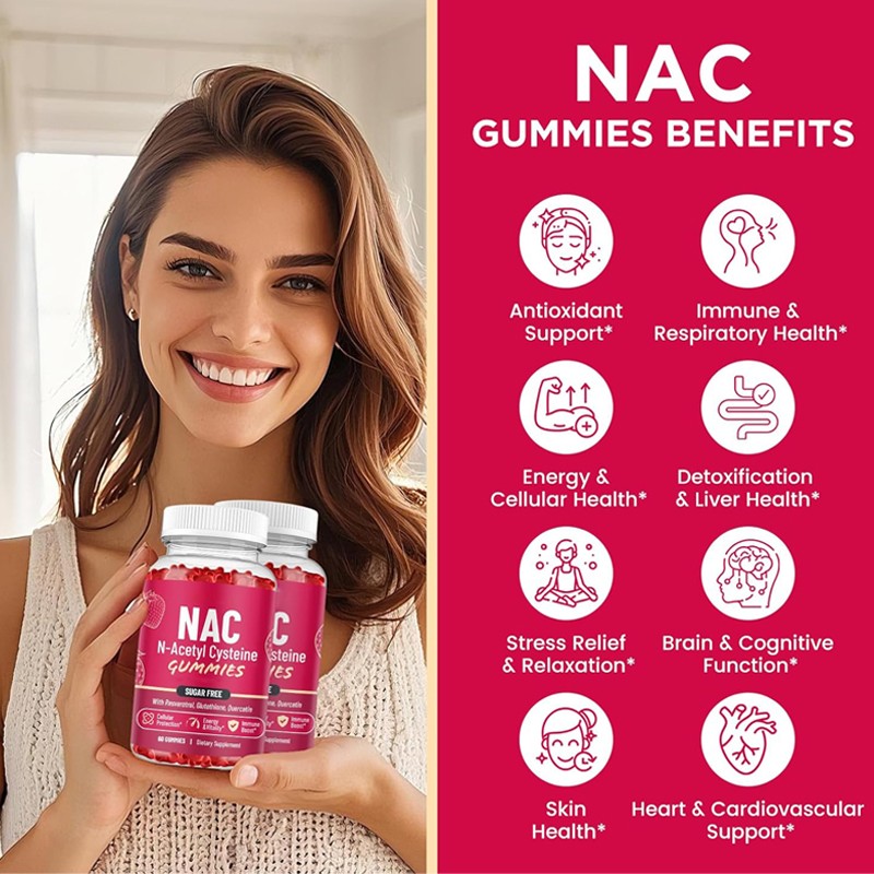 BIOCCHN OEM NAC Gummies N Acetyl Cysteine Supplement with Resveratrol, Magnesium, CoQ10, NAC for Antioxidants & Immune Support