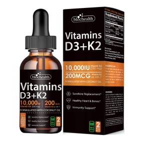 Biocaro Organic Vitamin D3 Supplement 10000 Iu Vitamin Drops Support Strong Bones Healthy Sublingual Vitamin D3 K2 Liquid Drops