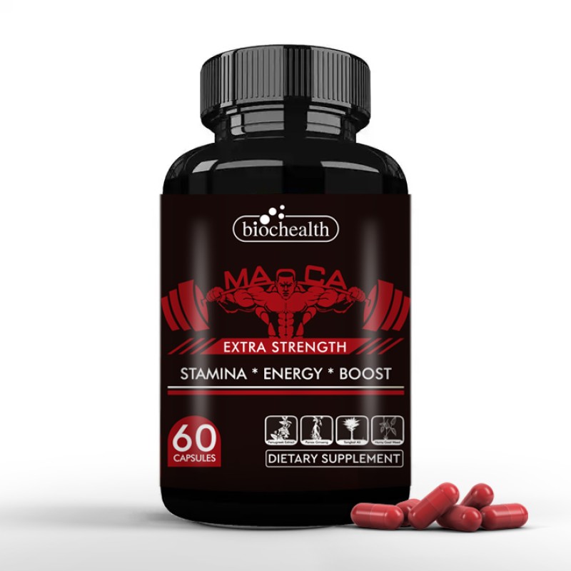 Biocaro Male Fertility Men Power Tablets Booster Energy Capsules OEM Natural Peruvian Black Maca Capsule Herbal Supplement