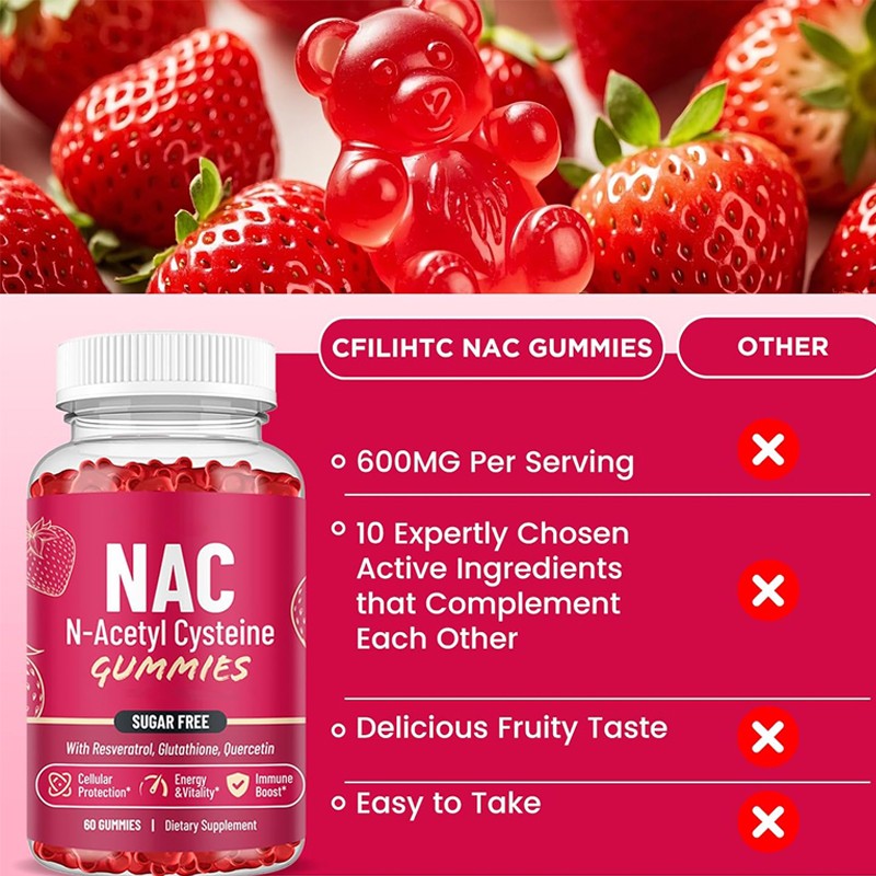 BIOCCHN OEM NAC Gummies N Acetyl Cysteine Supplement with Resveratrol, Magnesium, CoQ10, NAC for Antioxidants & Immune Support
