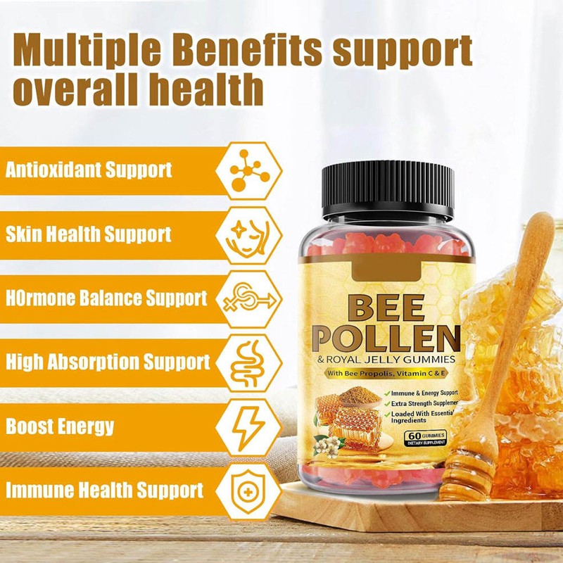 BIOCCHN Private Label Bee Pollen Gummies Bee Propolis Gummies Sugar Free Bee Pollen Supplement for Immunity & Skin Health