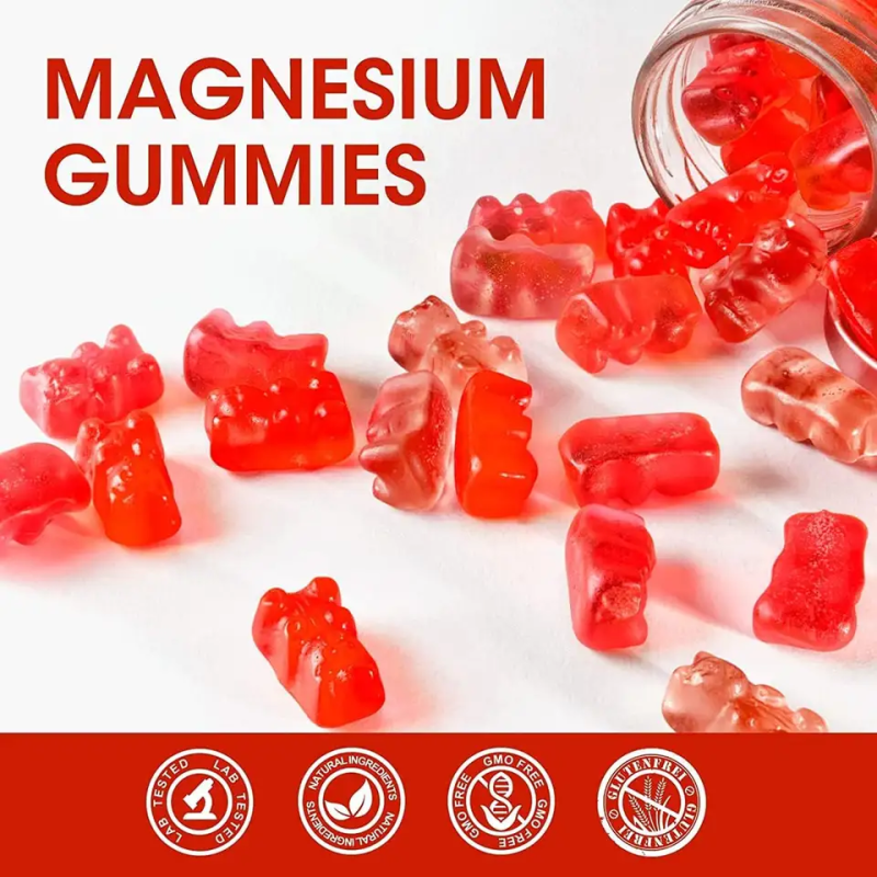 Biocaro OEM Private Label Halal Vegan Magnesium Glycinate Gummies Jelly Candy Vitamin and Mineral Magnesium Citrate Supplements