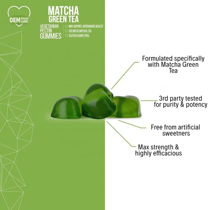 BIOCCHN Organic Matcha Gummy for Healthy Digestion&Antioxidant Support Vegan Matcha Green Tea Gummy for Detox & Cleanse