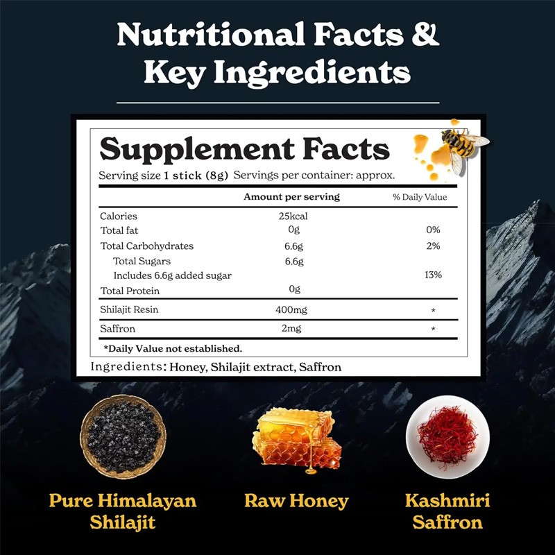 BIOCRICH Private Label Suplements Custom Gold Shilajit Honey Sticker for Men Organic Himalayan Shilajit Honey Sticks
