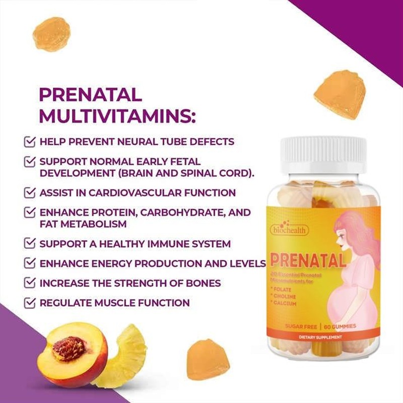 BIOCCHN Good Tasting Folic Acid Prenatal Vitamins Gummies Fertility Supplements for Pregnant Women Adult Dosage