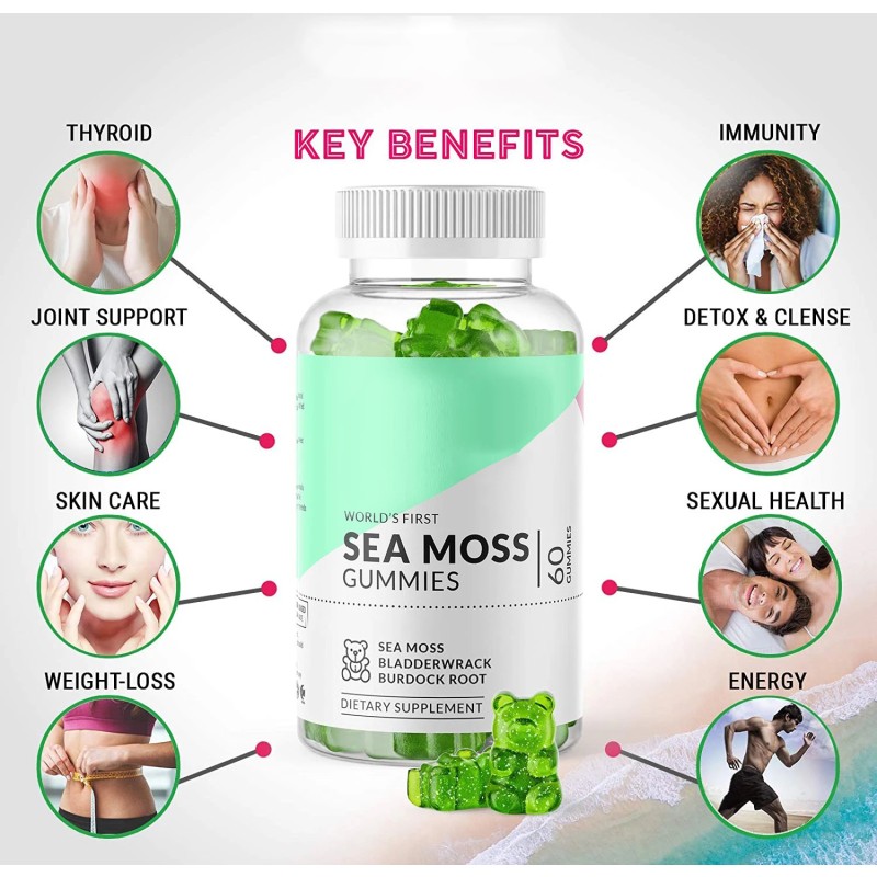 Private Label Vegan Sea Moss Gummies for Immune System Sea Moss and Bladderwrack Gummies Gummi Vitamin