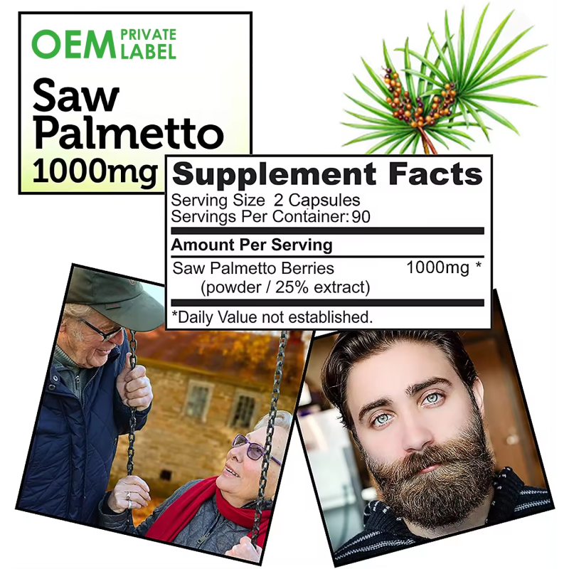 Biocaro Private Label OEM 60 Counts Men Capsule Prostate Health Prevent Hair Loss and Gluten-Free Saw Palmetto Capsules