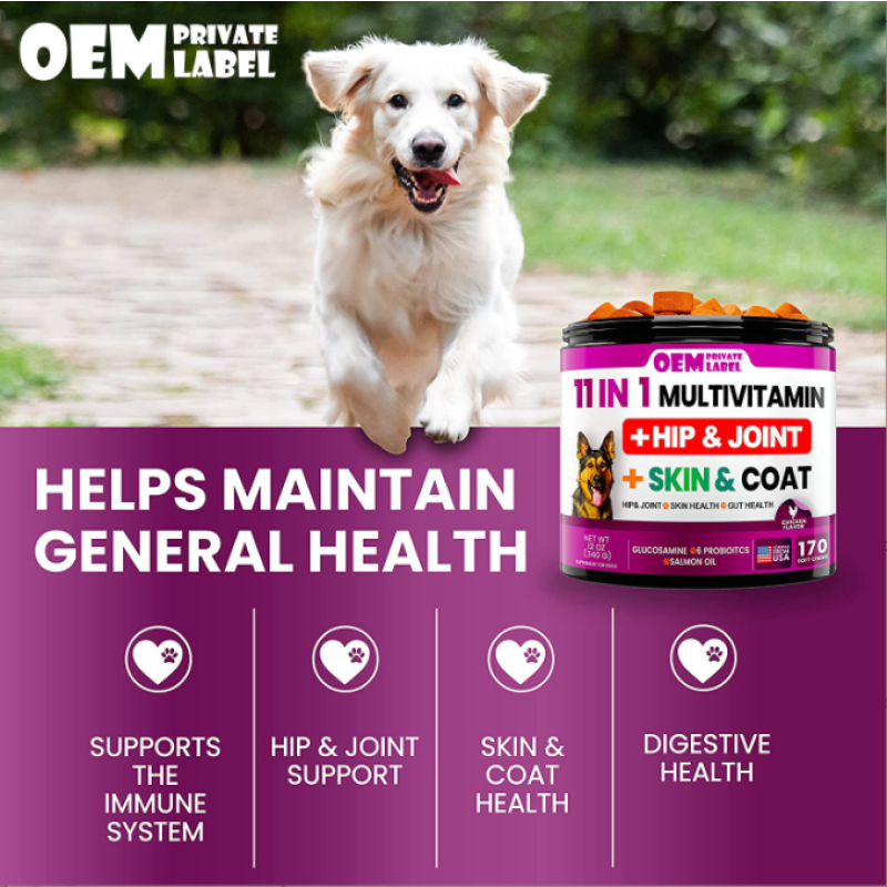 Wholesale Private Label Pet Supplement Multivitamins Dog Chews Pet Health Food Dog Skin and Coat Health