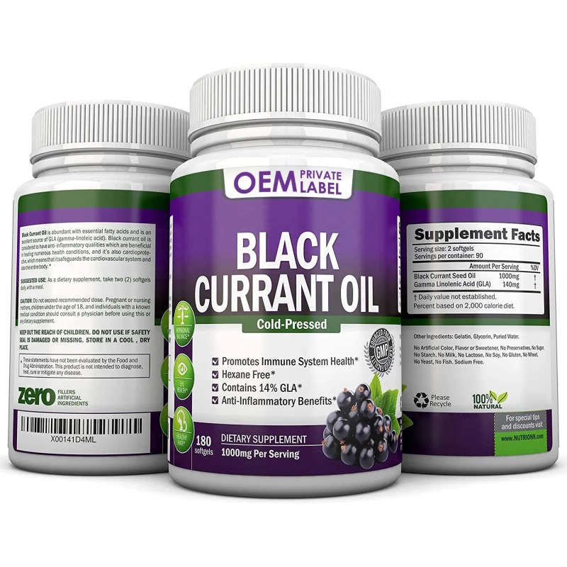 Biocaro Black Currant Oil Capsules 140mg GLA Pure Seed Regulates Hormonal Balance Supplement Antioxidant Vitamin C