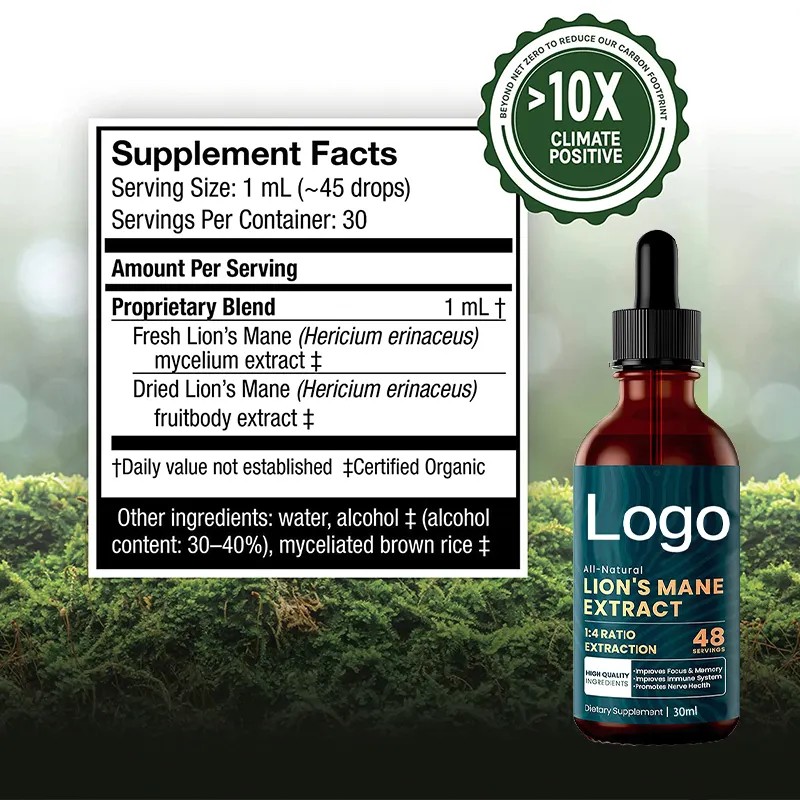 Biocaro OEM Organic Lion's Mane Supplement Absorption Mental Clarity Alcohol Free Vegan Lions Mane Mushroom Drop