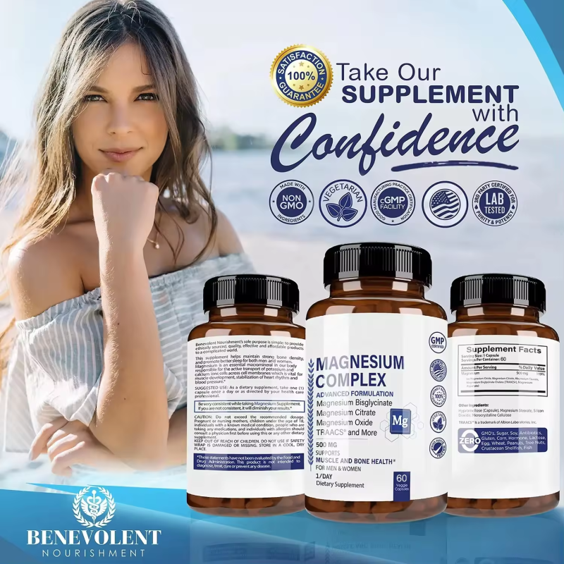 Biocaro OEM Complex Magnesium Bisglycinate Magnesium Citrate Capsule Magnesium Oxide Capsules for Muscle and Bone Health