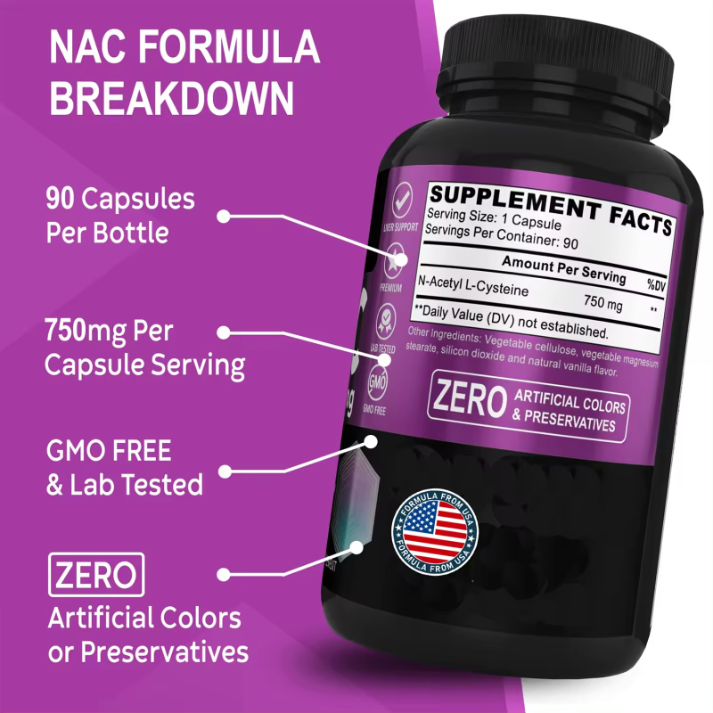 Biocaro Private Label Best Price Immune and Liver Health N-Acetyl-L-Cysteine Supplement Nac Capsules Nac 750Mg Capsules