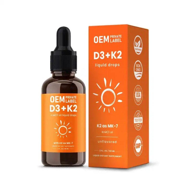 Biocaro OEM Private Label Vitamin D3 K2 Liquid Drops 5000 Iu Multivitamin Vitamin D3 with K2 Liquid Vitamin Supplements Capsule