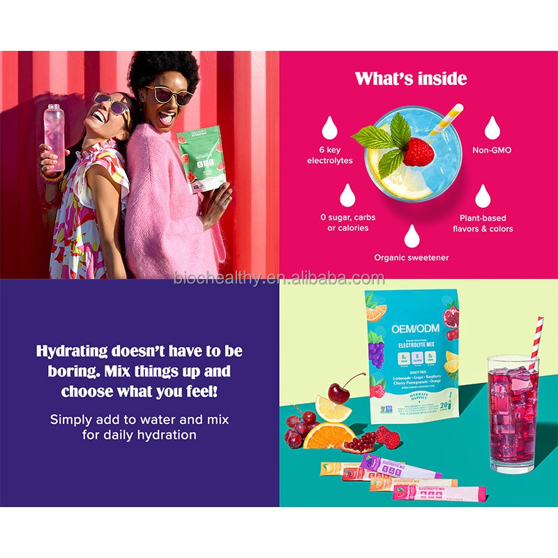 BIOCCHN Sport Nutrition Powder Low Sugar Electrolyte Drink Hydration Powder Packets with Electrolytes Minerals